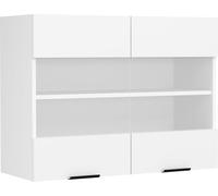 Fasola meuble haut de cuisine 80 cm 2 portes en verre blanc.