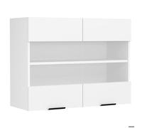 Fasola meuble haut de cuisine 80 cm 2 portes en verre blanc.