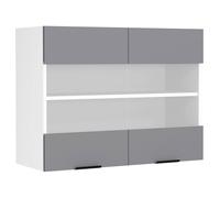 Fasola meuble haut de cuisine 80 cm 2 portes en verre gris anthracite, blanc.
