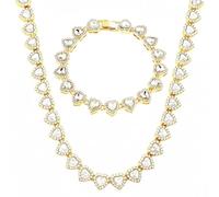 fasone Collier avec cœurs en strass, bijoux en forme de cœurs glacés, collier de tennis en argent pour femme, collier tennis pour femme, collier de tennis en forme de cœur, Universal size, Zinc, Pas