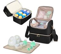 Fasrom Sac pour Tire-Lait avec GlacièRe Compatible avec Les Tire-Lait Elvie Et Medela, Sac de Stockage de Lait Maternel Portable avec Sangle Et Tapis ImperméAble pour Les Mamans Qui Travaillent, Noir