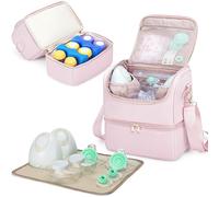 Fasrom Sac pour Tire-Lait avec GlacièRe Compatible avec Les Tire-Lait Elvie Et Medela, Sac de Stockage de Lait Maternel Portable avec Sangle Et Tapis ImperméAble pour Les Mamans Qui Travaillent, Rose