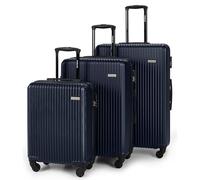 FASSLINE Ensemble de valises 3 pièces, valises Cabine, Moyennes et Grandes, Bagages rigides ABS, roulettes 360°, Serrure à Combinaison, poignée télescopique, Set Trolley, Bleu foncé