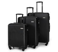 FASSLINE Set de valises 3 pièces, valises Cabine, Moyennes et Grandes, Bagages rigides ABS, roulettes 360°, Serrure à Combinaison, poignée télescopique, Ensemble de valises, Noir
