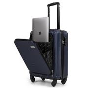 FASSLINE Valise Cabine avec Compartiment Ordinateur 55x39x23 cm, 41,5 l, Bagage à Main Rigide ABS, roulettes 360°, Serrure à Combinaison, poignée télescopique, Taille M, Bleu foncé
