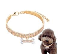 FASSME Collier scintillant pour chien - Collier avec pendentif en forme d'os pour animaux de compagnie, 3 rangées de strass, bijou élé pour mariage chat et chien, accessoire de fête