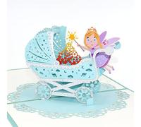 Fassory Carte de vœux pop-up 3D pour nouveau-né - Carte de félicitations pour nouveau-né garçon et fille - Carte d'anniversaire pour bébé (Bleu vert)