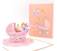 Fassory Carte de vœux pop-up 3D pour nouveau-né - Carte de félicitations pour nouveau-né garçon et fille - Carte d'anniversaire pour bébé (rose orange)