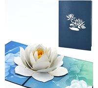 Fassory Carte pop-up 3D en forme de fleur de lotus blanche, faite à la main, carte d'anniversaire universelle pour sœur, tante, carte de rétablissement, carte d'anniversaire de mariage (lotus blanc)