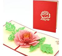 Fassory Carte pop-up 3D en forme de pivoine rose, faite à la main, carte de vœux universelle pour rétablissement, carte de remerciement, carte d'anniversaire pour tante, amie, sœur (pivoine rose)