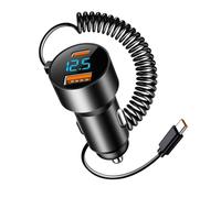 Fast Car Charger | 100 W Car Charger | Retractable Charging Cable | Qc 3.0 Charger, PD Cars Adapter, Smartphone Car Chargers, USB Fast Chargers, High-Speed Cars Adapter, USB-C Power Adapter
