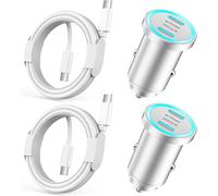 Fast Car Charger iPhone 15, 2X Ultra Compact Metal Dual 60W Car Charger USB C Adapter with 2X USB C Cables for iPhone 15/15 Pro/15 Pro Max/15 Plus, iPad Pro/Air/Mini, Galaxy S23 S22