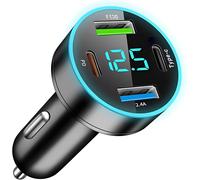 Fast Car Cigarette Lighter Charger 4 Ports 66 W ¿ 2 Usb-C (Pd & Type-C) + 2 Usb (Qc 3.0 & 2.4 A) ¿ Led Display Voltmeter For Iphone, Samsung, Android, Tablet