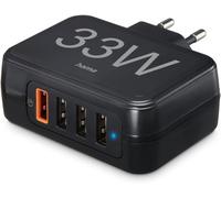Fast Charger 33W 4 Usb Ports (Qualcomm Quick Charge 3.0 Charger, Usb Charger, Power Adapter Fast Charge, 1 Usb-A Qc, 3 Usb-A) Black