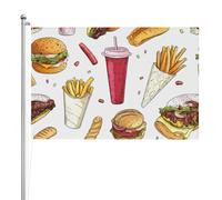Fast Food Drapeau d'extérieur double face en polyester résistant aux intempéries avec couleurs vives pour jardin, cour, terrasse ou maison