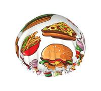 Fast Food Imprimer Grands bonnets de douche, bonnet de cheveux à bande élastique, double couche étanche, chapeau de cheveux de bain, pour femmes et hommes