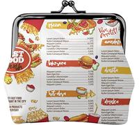 Fast Food Restaurant Menu Porte-Monnaie en Cuir pour Femme, Petite Pochette à Monnaie avec Fermoir à Fermeture Kiss-Lock Fermeture à Boucle Portefeuille pour Fille Cadeau