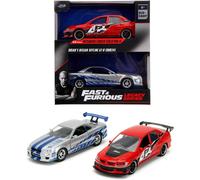 FAST FURIOUS Boîte 2 Modèles Auto Mitsubishi Lancer Et Nissan Skyline 1/32 Jada
