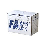 Fast Lot de 10 Boîtes Archives en Carton Dos 20cm Verrouillable Montage Manuel Blanc / Bleu