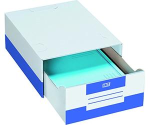 Fast Lot de 10 Tiroirs de Rangement en Carton 28 x 36,5 x 14cm Blanc et Bleu