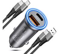 Fast Usb C Car Charger 90 W, Usb C Pd+Qc Car Charger Adapter Quick Cigarette Lighter Charger Car Phone Charger With Cable For Iphone 16 15 Pro Max, Samsung S25 S24 S23 S22