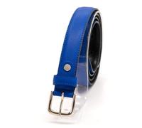 FAST WORLD SHOPPING ® Ceinture pour femme en cuir véritable couleur bleu électrique avec boucle brillante sans nickel avec coutures en couleur et bords teints, fabrication fabriquée en Italie, bleu