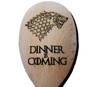 Fastcraft Cuillère en bois gravée avec inscription « Dinner is coming » Motif tête de loup inspirée de Game of Thrones
