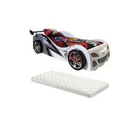 FASTER - Lit Voiture de Course 90x200cm avec Matelas - Altobuy Blanc