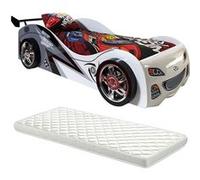 FASTER - Lit Voiture de Course 90x200cm avec Matelas - Altobuy Blanc