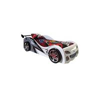 FASTER - Lit Voiture de Course 90x200cm Blanc Gris Noir - Altobuy Blanc G