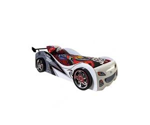 FASTER - Lit Voiture de Course 90x200cm Blanc Gris Noir -