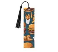 FastFoodPattern Lot de 5 marque-pages en bois de peuplier avec pompon, impression complète double face, marque-pages mignons pour la lecture, accessoires de lecture, cadeaux