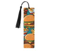FastFoodPatternPlay Lot de 5 marque-pages en bois de peuplier avec pompon, impression complète double face, marque-pages mignons pour la lecture, accessoires de lecture, cadeaux