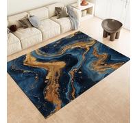 FASTLATE Rapis Bleu Tapis Marbre Blue Marron Texture Machine Lavable Non Glissée Soft Short Pile Area Rapis pour Le Salon Chambre À Coucher,