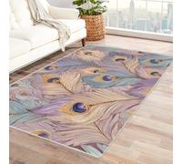 FASTLATE Tapis À Motif De Feuilles en Microfibre Douce avec Plumes De Paon pour Chambre À Coucher, Chambre d'amis, Salon sans Danger pour Les Animaux Domestiques (Violet) Violet,60 X 90 Cm