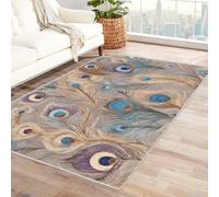 FASTLATE Tapis À Poils Ras Art Botanique Plumes De Paon Épais Antidérapant pour Salon Chambre sous Table Basse Bureau Facile d'entretien (Violet) -120x150cm,Violet,120 X 150 Cm
