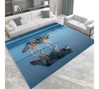 FASTLATE Tapis De Zone Bleu Animal Husky Machine Lavable sans Glissement Soft Short Pile Area Rapier 180 X 240 Cm pour Le Salon Chambre DÉCOR DÉCOR,80 X 150 Cm