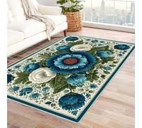 FASTLATE Tapis Fleur Design Simple Style Fleur pour Café, Réception, Espace Commun, Rembourrage Épais, Élégant, Polyvalent (Bleu) -120x150cm,Bleu,120 X 150 Cm