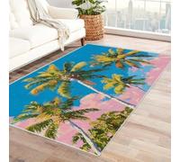 FASTLATE Tapis imprimé botanique durable et facile d'entretien Tropique à poils courts lavable en machine pour chambre à coucher, salon, animaux domestiques (bleu) - 120 x 150 cm, bleu, 60 x 90 cm