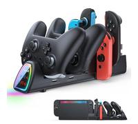 FASTSNAIL Chargeur Manette pour Nintendo Switch 2/1 pour Joycon, Station de Recharge Rapide 10 en 1 pour Manette Pro 2/1 avec 11 Modes RVB, Chargeur sans Fil avec Indicateur LED