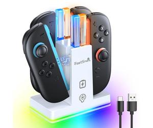 FASTSNAIL Chargeur Manette RGB Compatible avec Nintendo Switch 2 | 9 Modes RVB, Charge 4 Joycon 2 Simultanément, Branchement et Lecture Instantanés, Voyant d’état LED, Léger, Stable