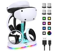 FASTSNAIL Station de Charge pour PlayStation VR2, Support Multifonction pour Casque VR PS5 et manettes Sense, Socle de Recharge avec mémoire de 15 Modes RGB, Rangement Accessoires pour PS5 VR2