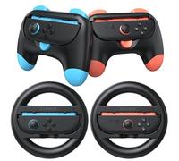 FASTSNAIL Switch 2 Manette Grips& Volants Kits, Poignées ergonomiques pour Nintendo Switch 2 pour Mario Kart World, Accessoires pour Joycon 2, 2 Grips et 2 Volants