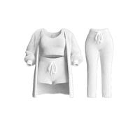 FASWAR Misscosy - Ensemble tricoté Confortable 4 pièces, Ensembles Confortables for vêtements for Femmes, Ensembles Pyjama en Polaire for Femmes, Nouvelle Collection 2024 (Color : White, Size : L)