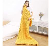 FASXZVM Plaid Tricot Grosse Maille, Fait Main Chaud Doux Couverture Tricotée par Canapé, Super Grand Épais Tricoté Jette, pour Canapé Lit Fauteuil Jardin (Color : Yellow, Size : 150 * 200cm)
