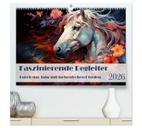 Faszinierende Begleiter (hochwertiger Premium Wandkalender 2026 DIN A2 quer), Kunstdruck in Hochglanz: Durch das Jahr mit farbenfrohen Pferden