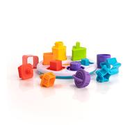 Fat Brain Toys Boite à Formes sensorielles Plugzy - Jouet d'éveil Tactile bébé à partir de 10 Mois, Comprend Une Base avec 6 Formes 3D, 6 Formes Creuses et 6 poignées en Silicone Jouet bébé éducatif