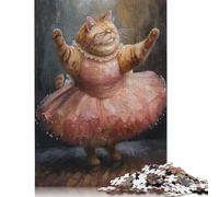 Fat Cat Funny Dancing Puzzle 1000 Pieces Cadeau Unique Jeu Éducatif Challenge Toy À De Qualité Supérieure Peinture Art pour Adultes Et Enfants À Partir De 14 Ans 500pcs (52x38cm)