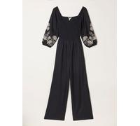 Fat Face FatFace Adele Black Embroidered Shirred Jumpsuit