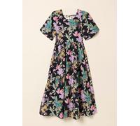 Fat Face FatFace Bria Black Tropical Midi Dress Black Tropical EU 44 Regular (UK 16 R)